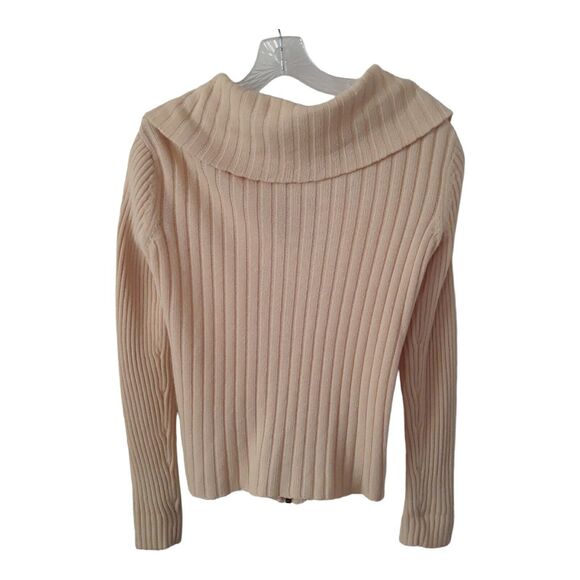 DKNY Jeans Cable Knit Shawl Neck Cardigan Sweater Women Small Cream Full Zip - Picture 2 of 10